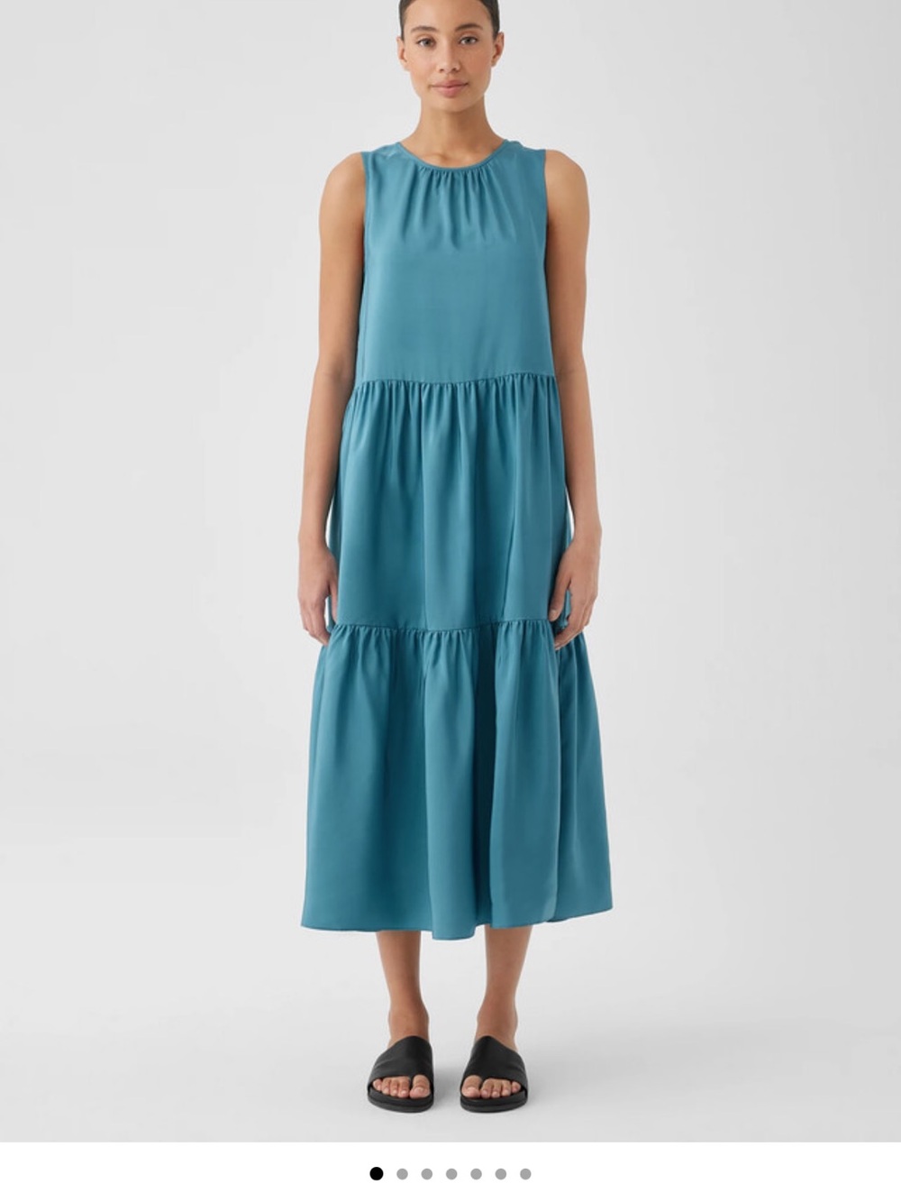 Eileen Fisher Washed Silk Teal Tiered Midi Dress. 100% silk - size XXS runs big